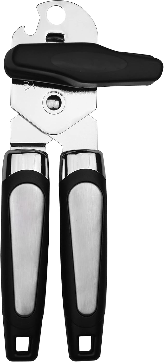 3-in-1 Stainless Steel Can Opener – Smooth Side-Cut, Bottle Opener & Lid Lifter – Easy Grip for Seniors
