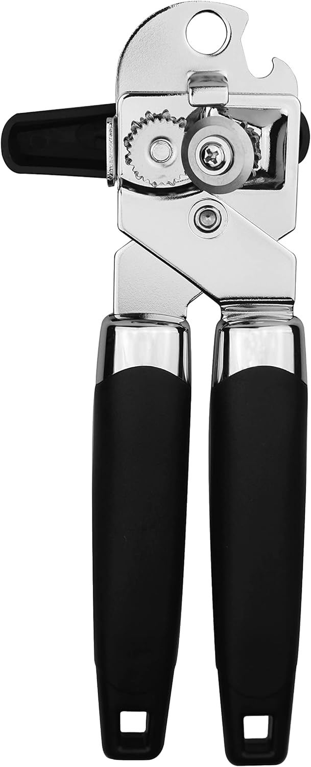 3-in-1 Stainless Steel Can Opener – Smooth Side-Cut, Bottle Opener & Lid Lifter – Easy Grip for Seniors