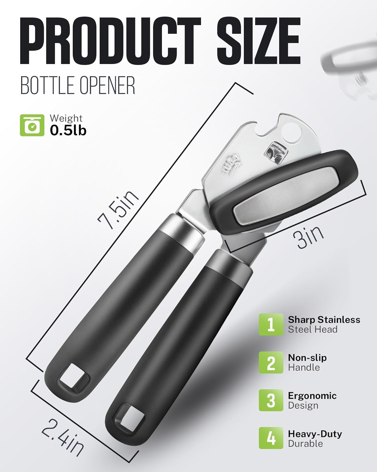 3-in-1 Stainless Steel Can Opener – Smooth Side-Cut, Bottle Opener & Lid Lifter – Easy Grip for Seniors